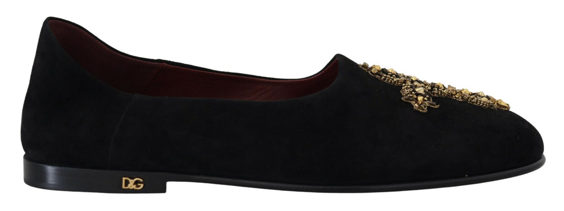 Dolce &amp; Gabbana Black Gold Crystal Sequined Loafers