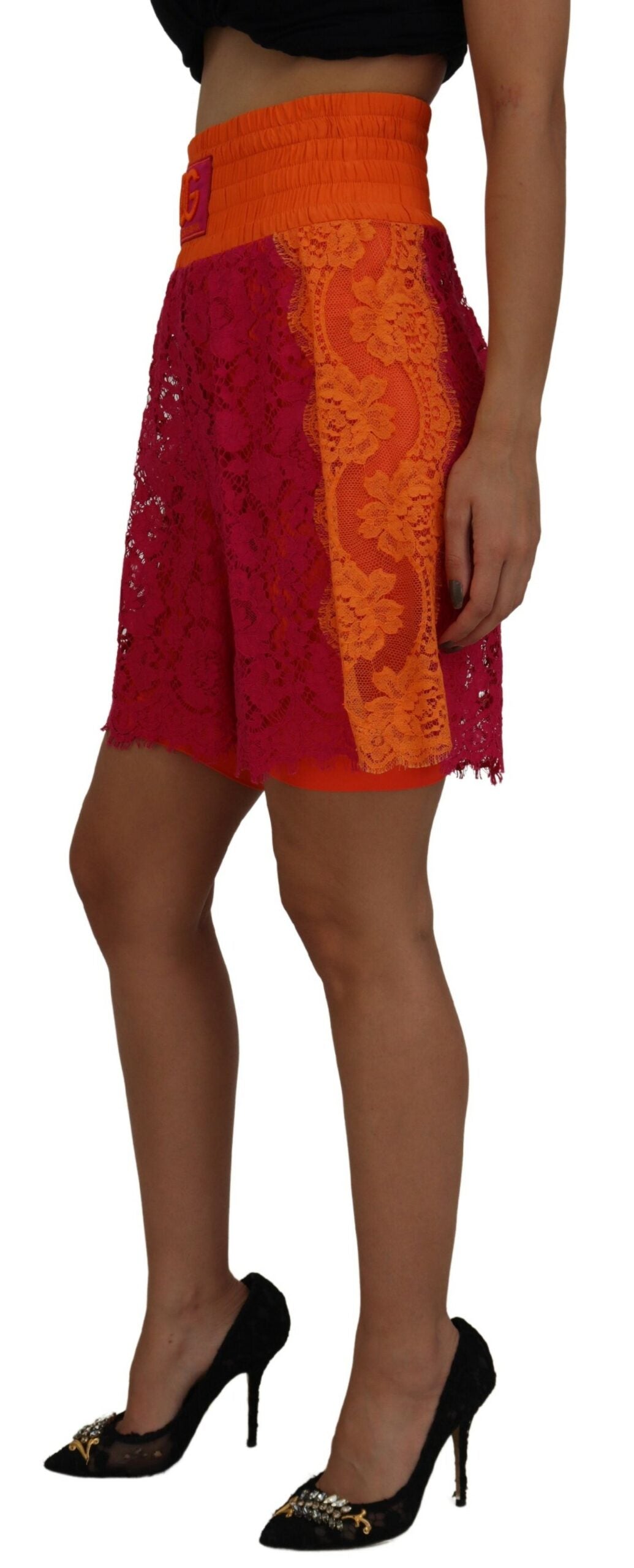 Dolce &amp; Gabbana Elegant Lace High-Waist Shorts in Dual-Tones