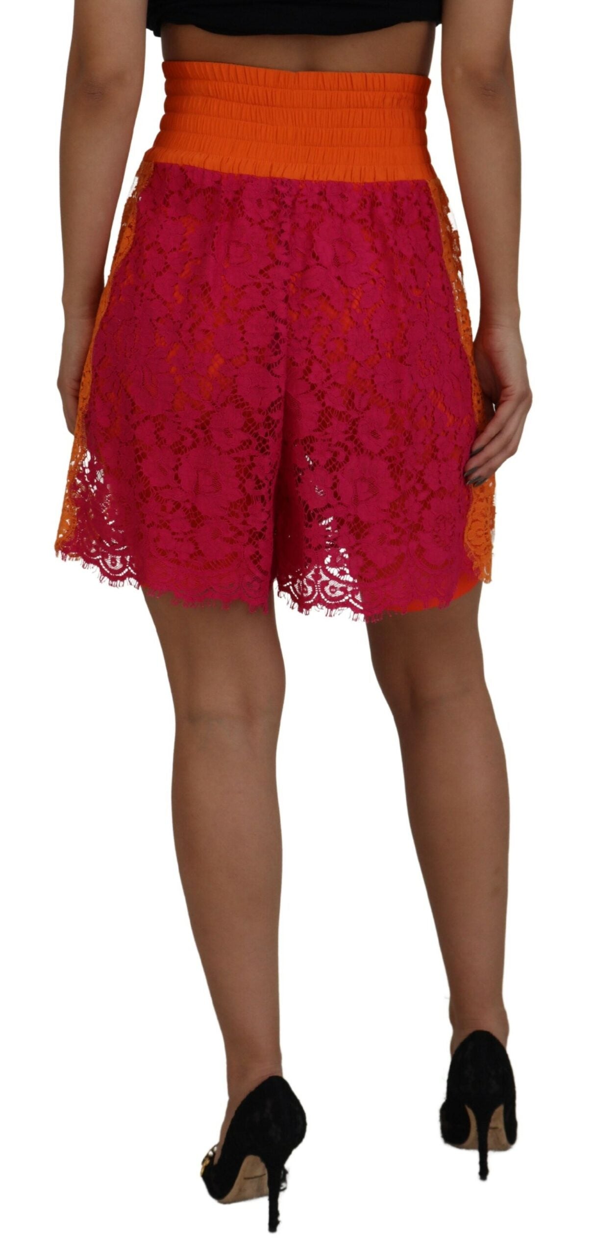 Dolce &amp; Gabbana Elegant Lace High-Waist Shorts in Dual-Tones