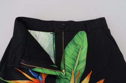 Dolce &amp; Gabbana High Waist Hot Pants Shorts in Black Leaves Print