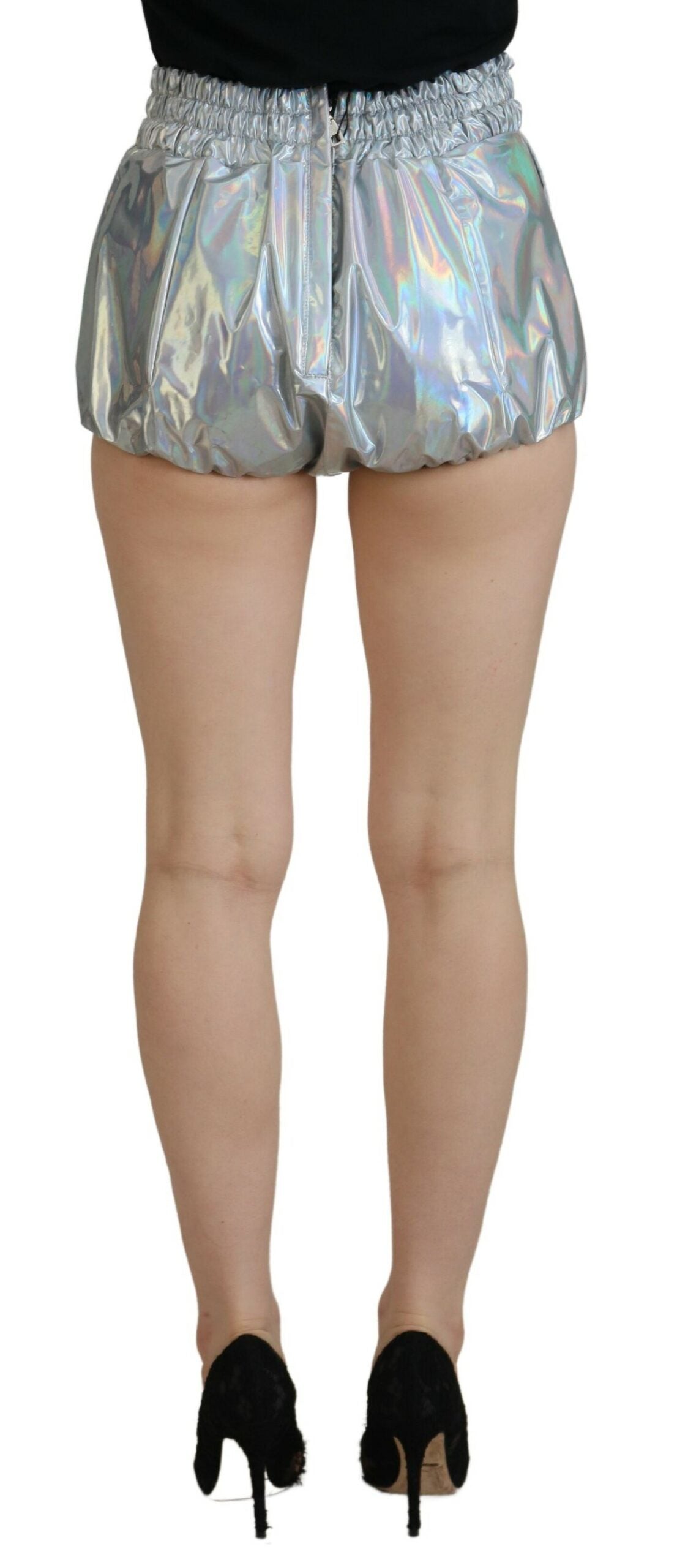 Dolce &amp; Gabbana Elevated Elegance Silver High Waist Shorts