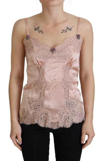 Dolce &amp; Gabbana Elegant Pink Silk Lingerie Top