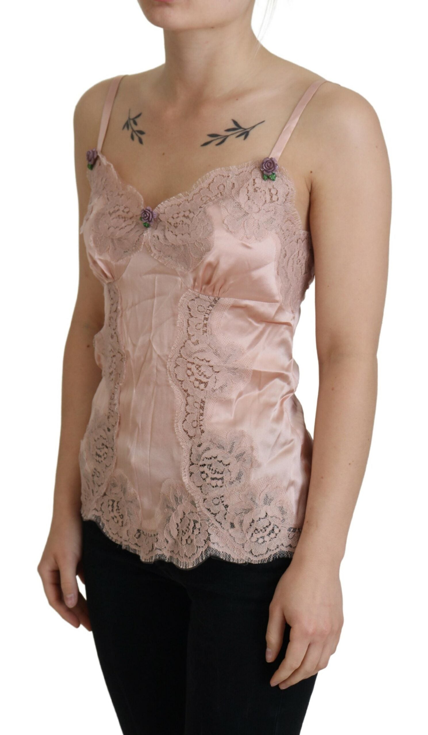 Dolce &amp; Gabbana Elegant Pink Silk Lingerie Top