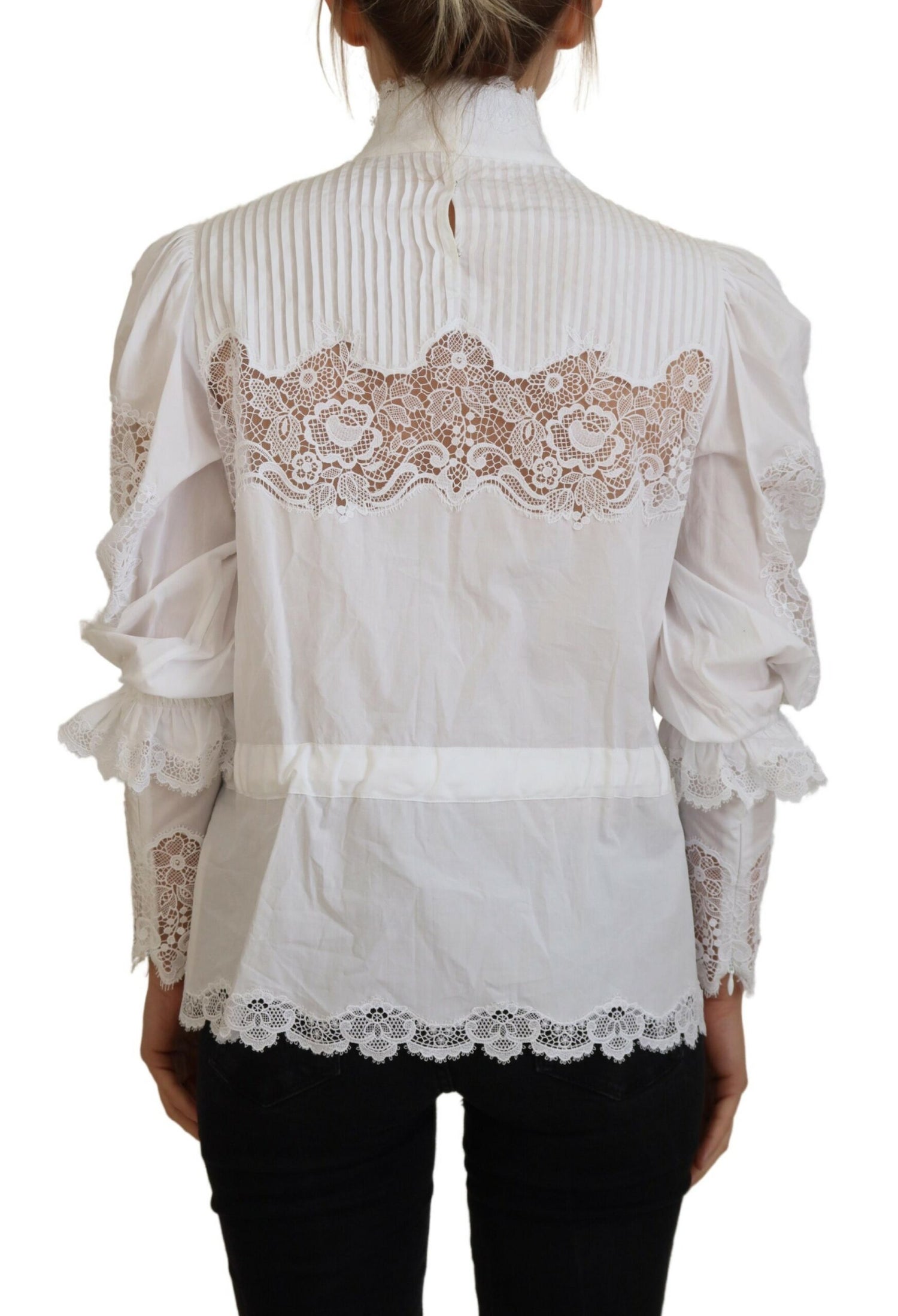 Dolce &amp; Gabbana Elegant White Lace Trim Cotton Blouse