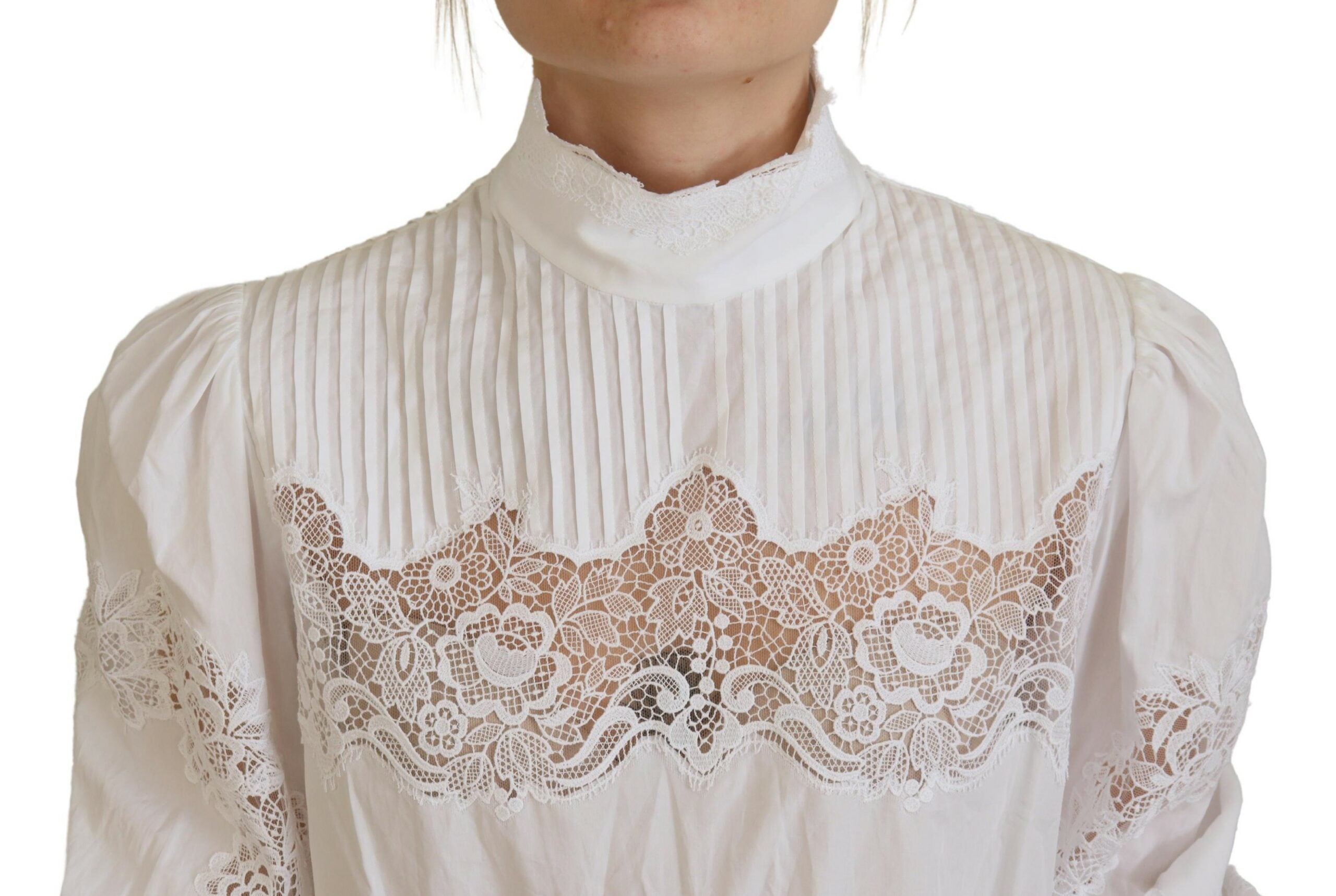 Dolce &amp; Gabbana Elegant White Lace Trim Cotton Blouse