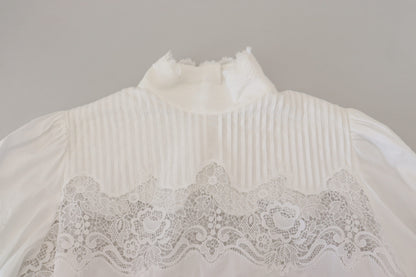 Dolce &amp; Gabbana Elegant White Lace Trim Cotton Blouse