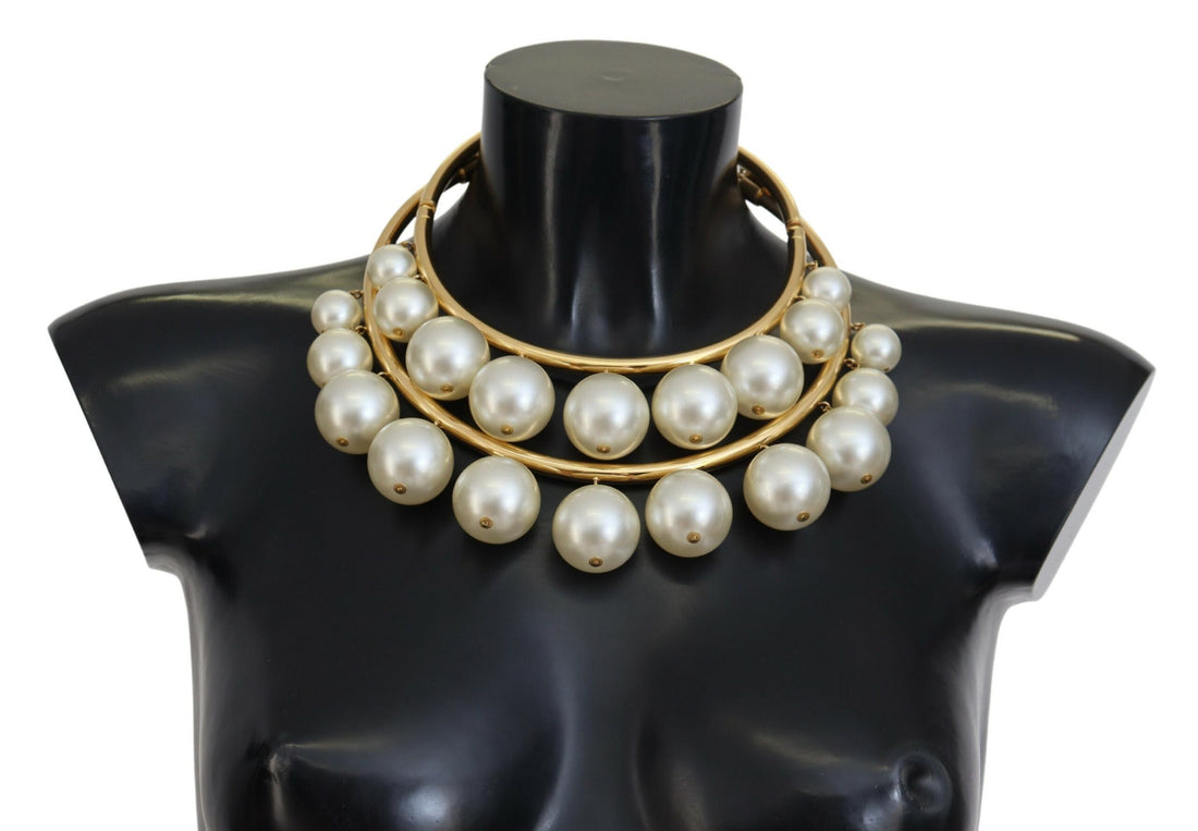 Dolce &amp; Gabbana Elegant Faux Pearl Embellished Gold Choker