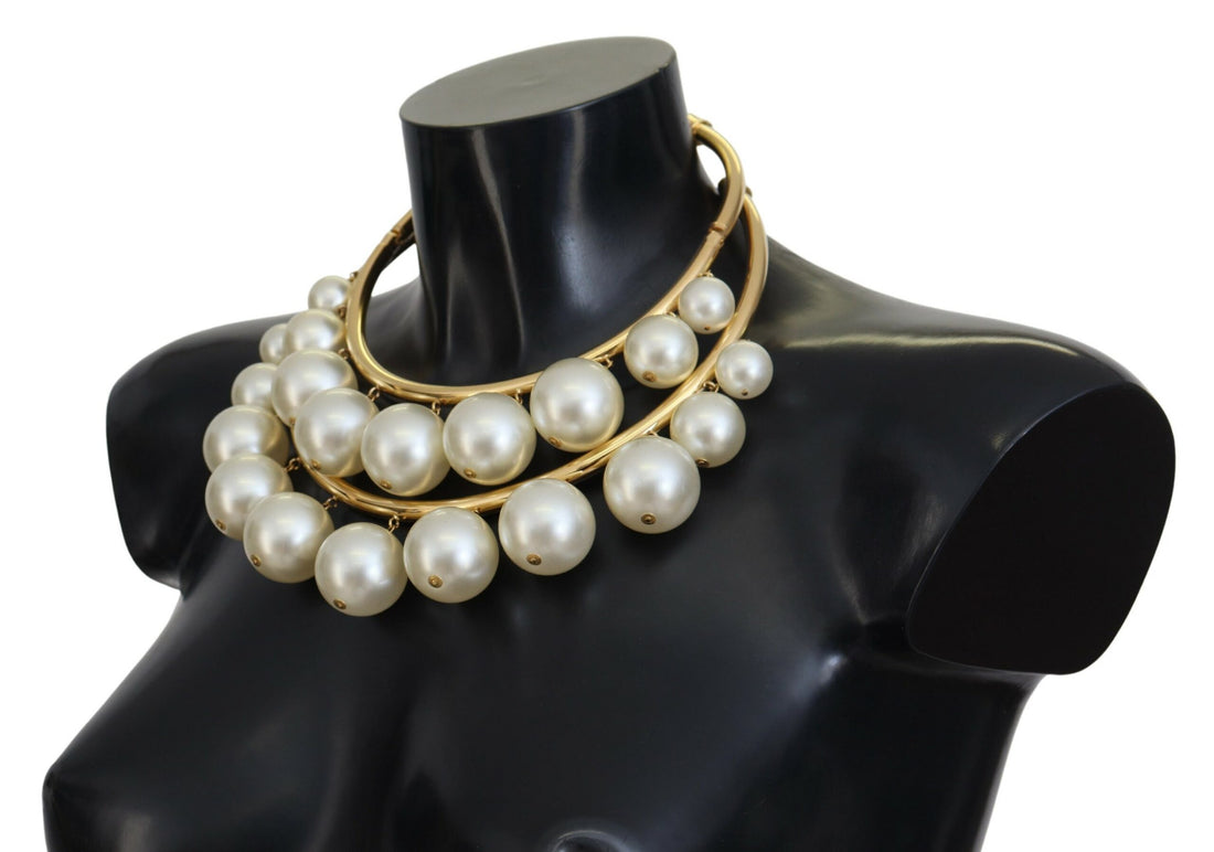 Dolce &amp; Gabbana Elegant Faux Pearl Embellished Gold Choker