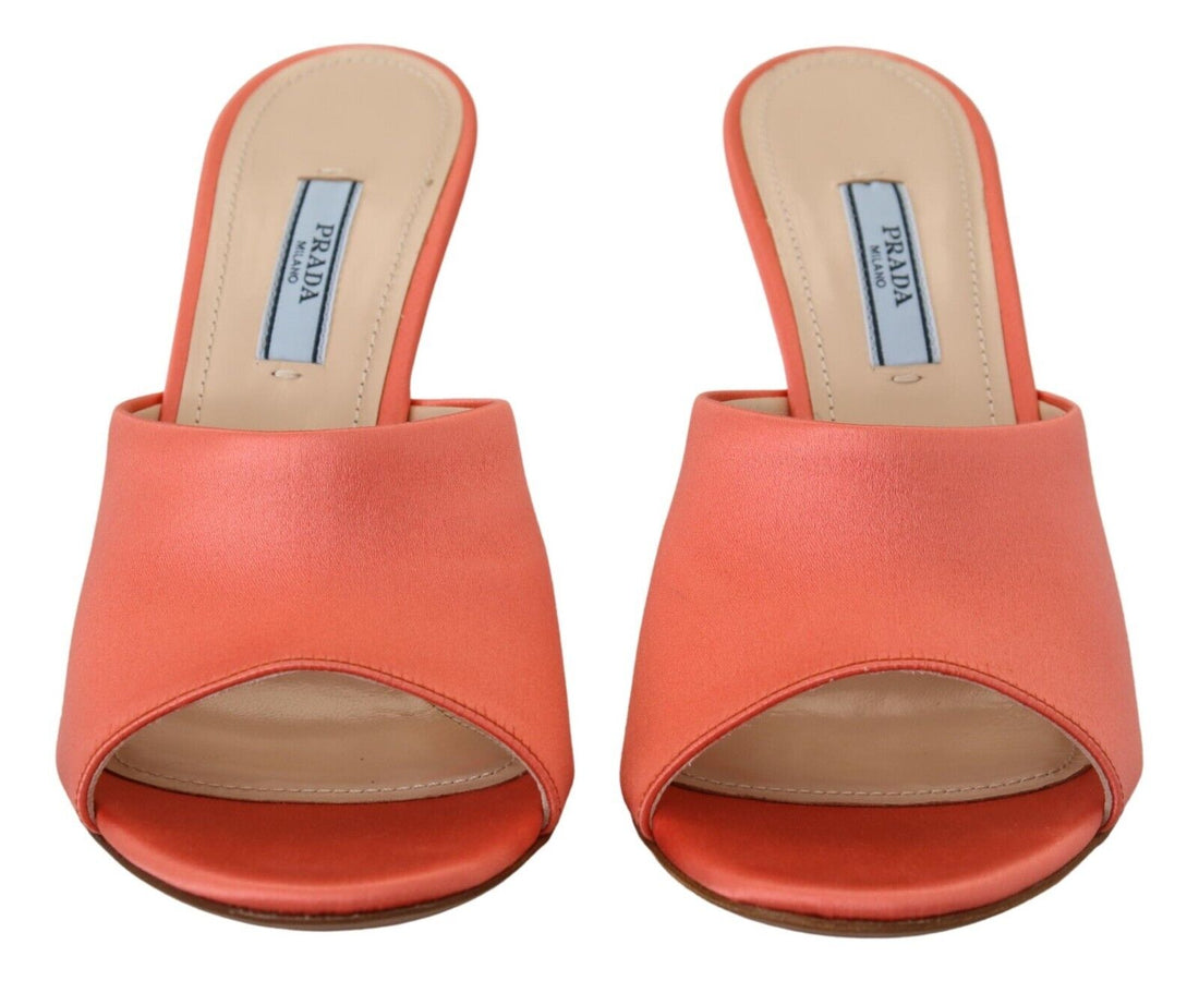 Prada Elegant Coral Leather Heels Sandals