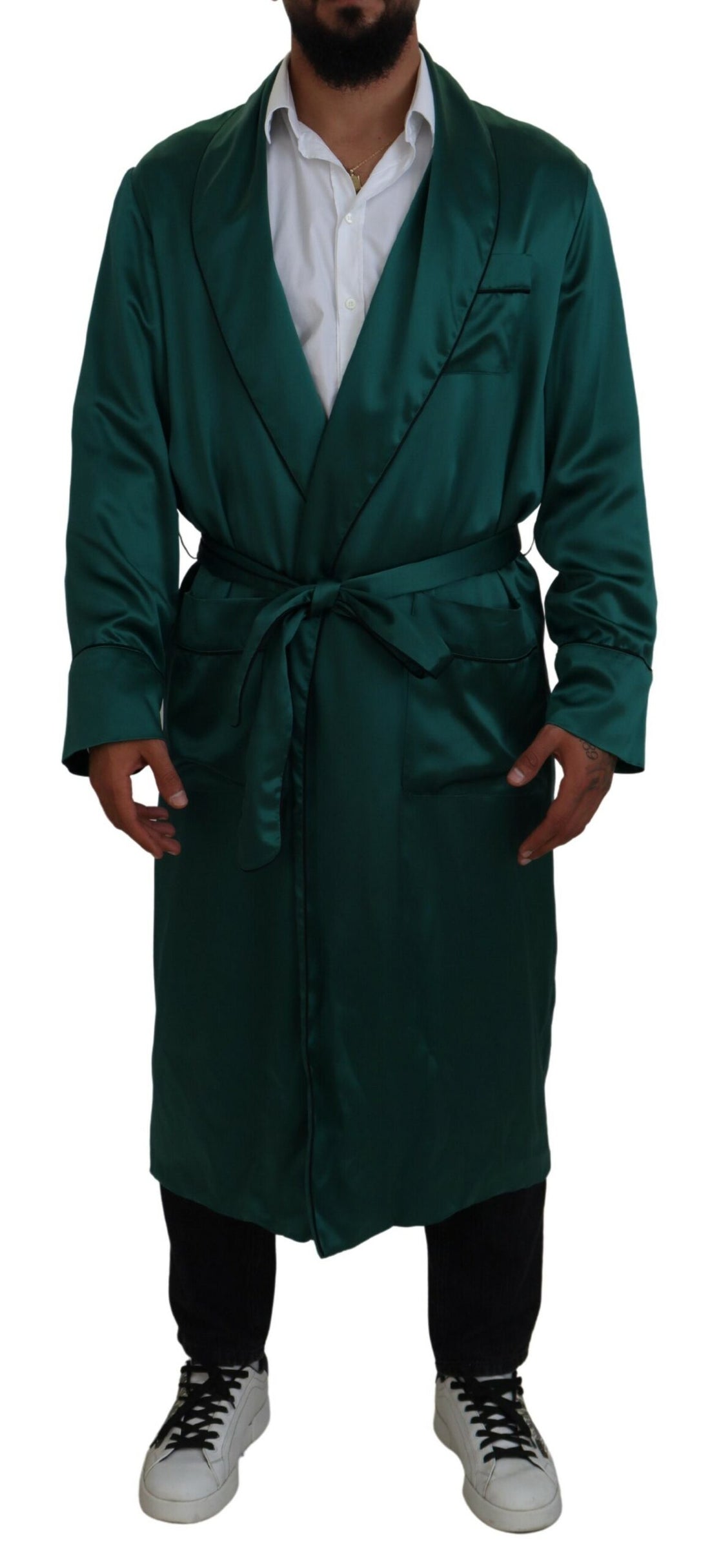 Dolce &amp; Gabbana Elegant Silk Robe in Lush Green