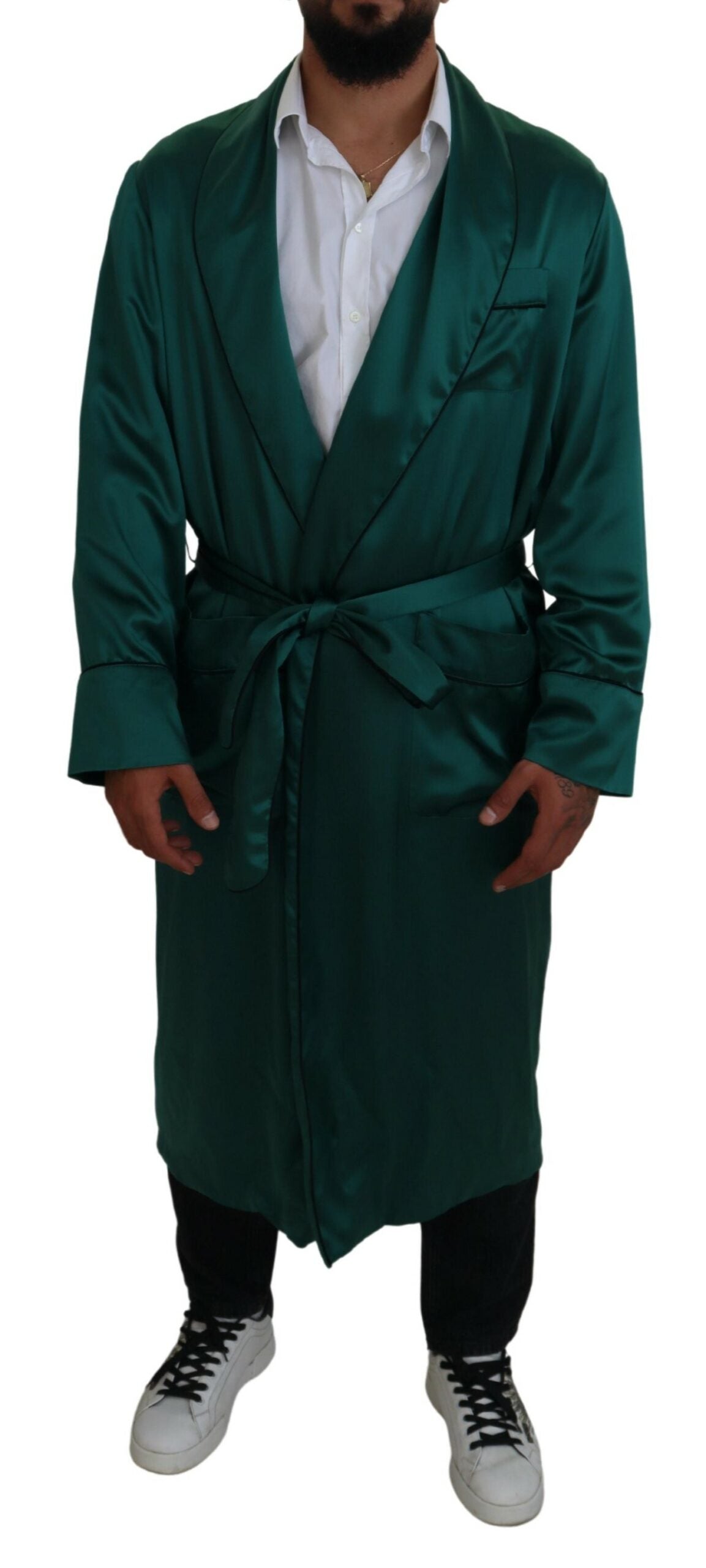 Dolce &amp; Gabbana Elegant Silk Robe in Lush Green