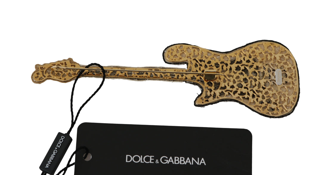 Dolce &amp; Gabbana Gold Sequined Guitar Pin Brooch