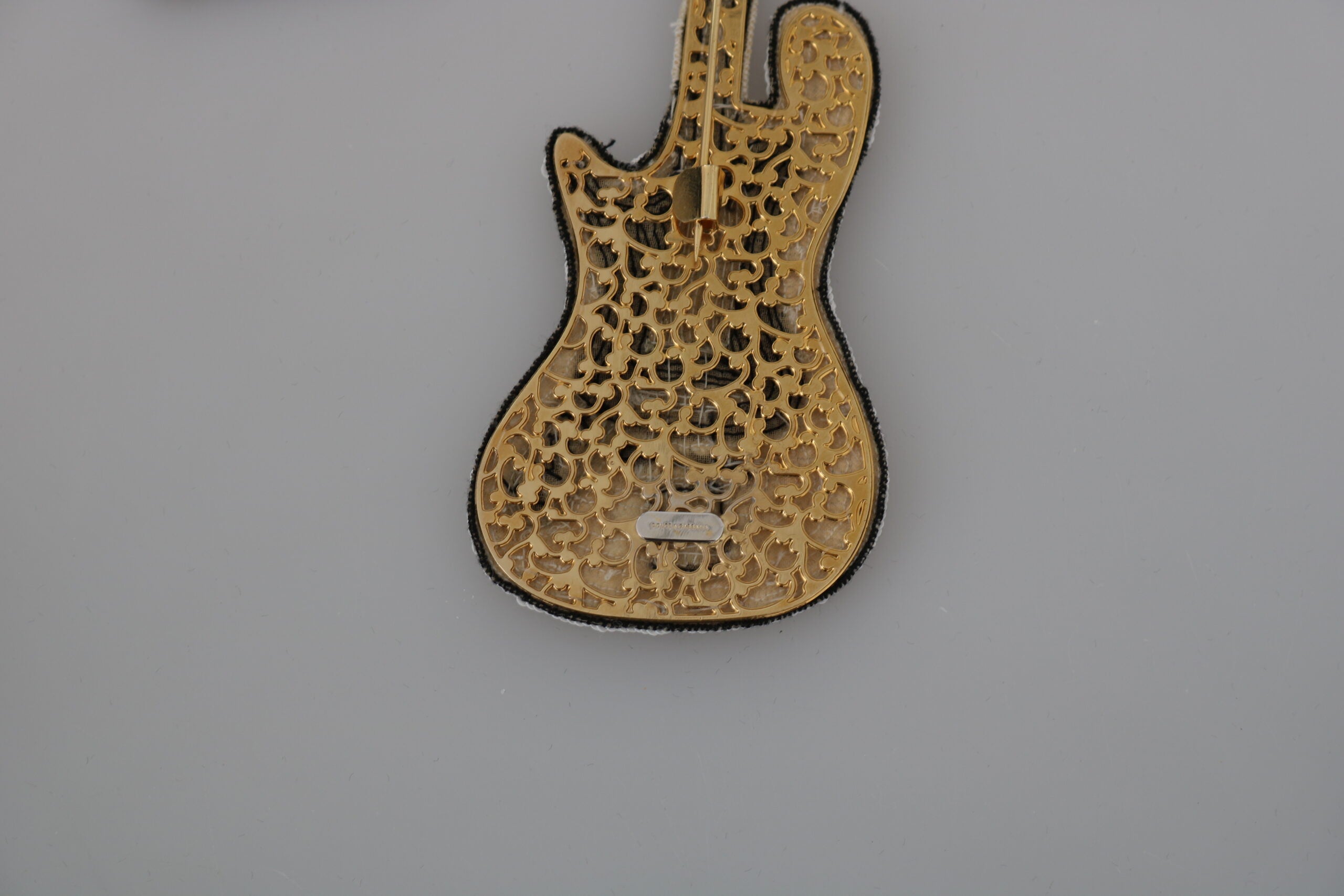 Dolce &amp; Gabbana Gold Sequined Guitar Pin Brooch