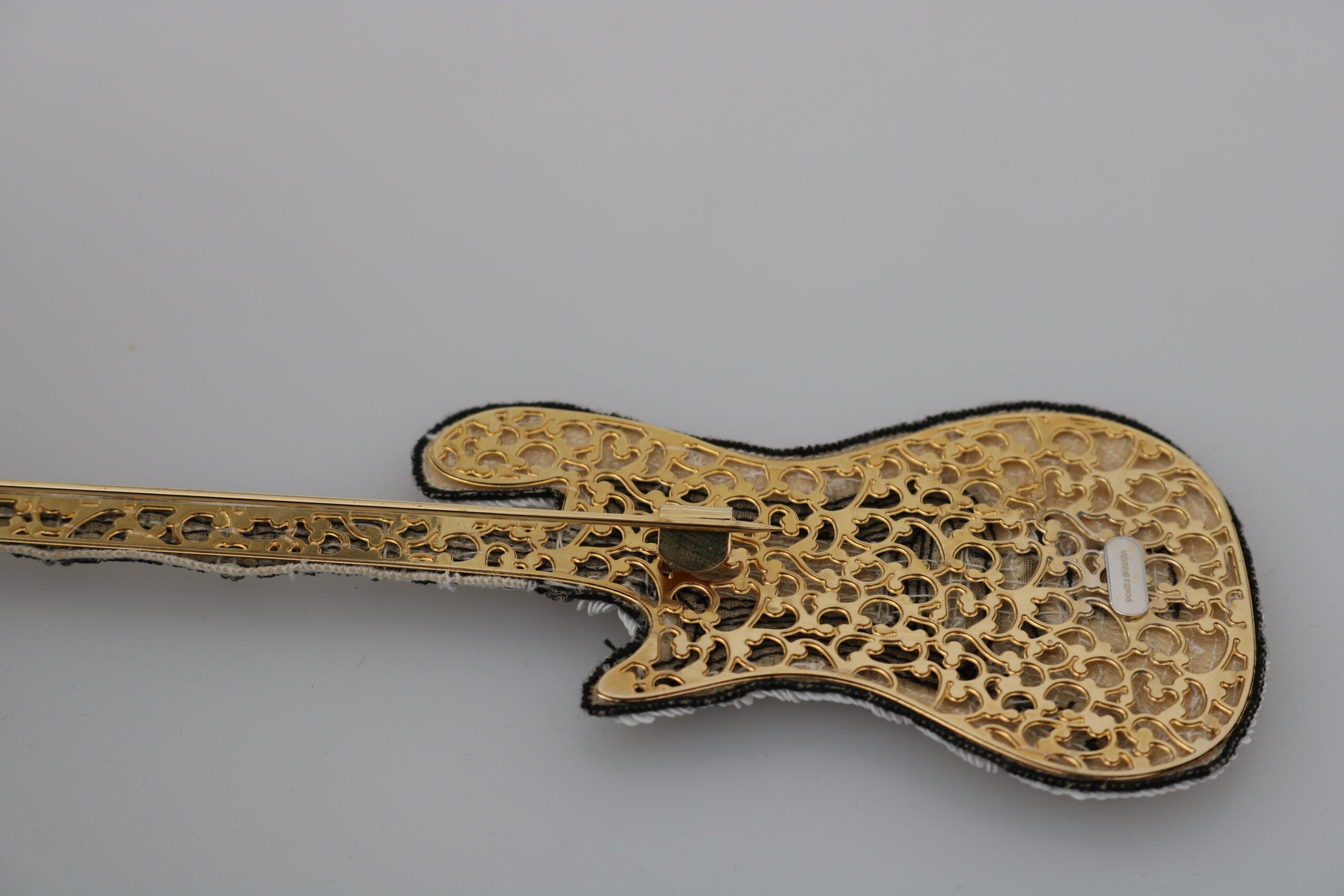 Dolce &amp; Gabbana Gold Sequined Guitar Pin Brooch