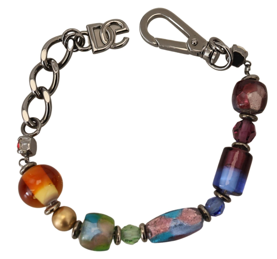 Dolce &amp; Gabbana Multicolor Beaded Silver Chain Bracelet