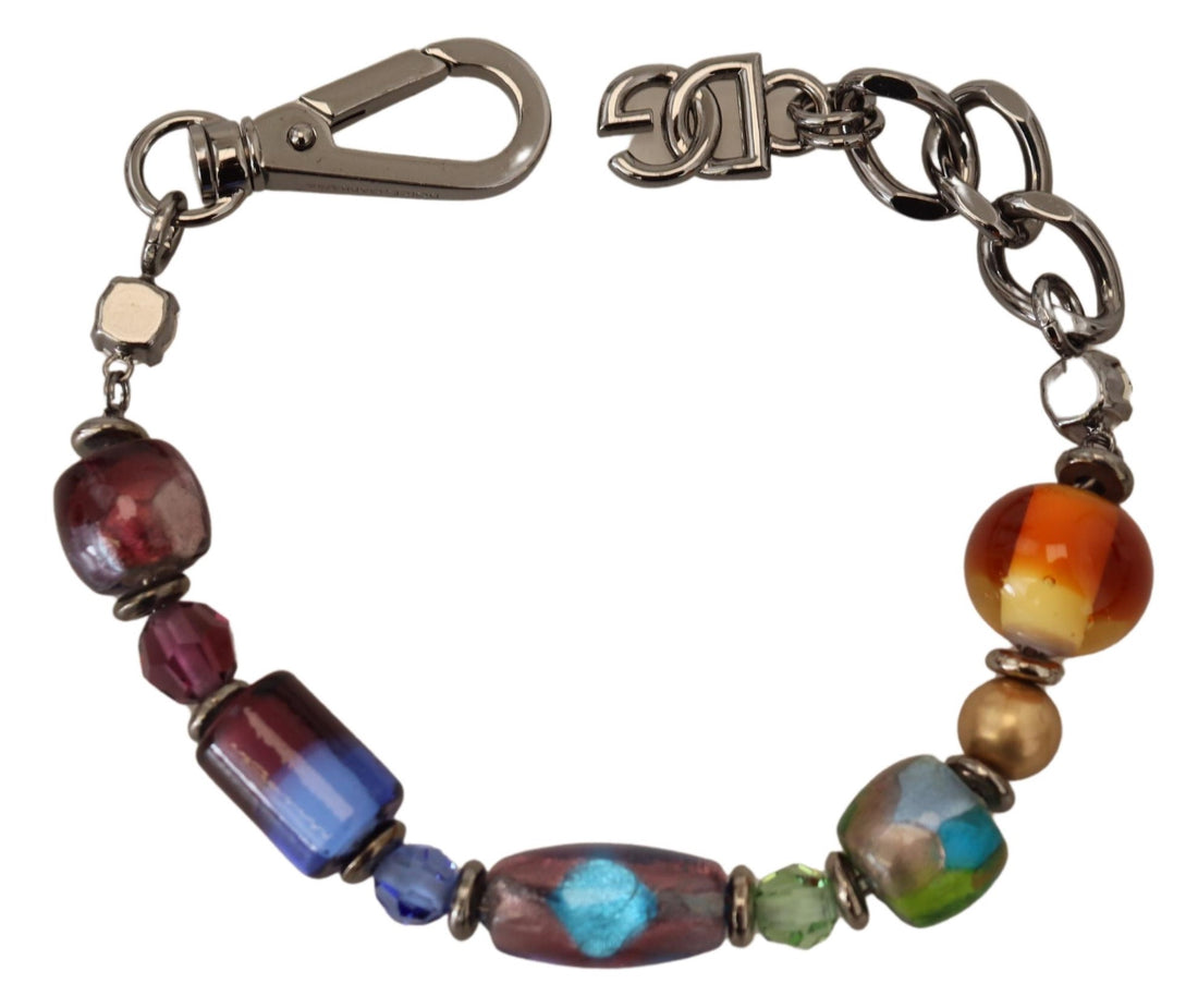 Dolce &amp; Gabbana Multicolor Beaded Silver Chain Bracelet