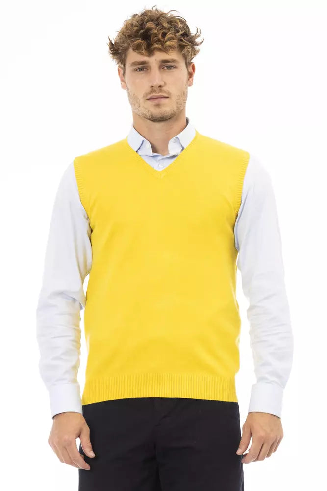 Alpha Studio Yellow Viscose Men Vest