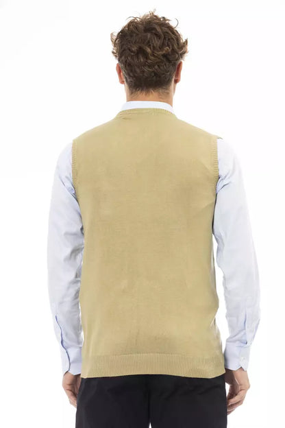 Alpha Studio Beige Viscose Men Vest