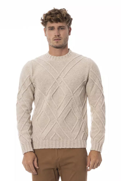 Alpha Studio Beige Merino Wool Men Sweater