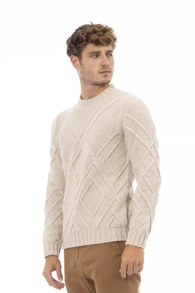 Alpha Studio Beige Merino Wool Men Sweater