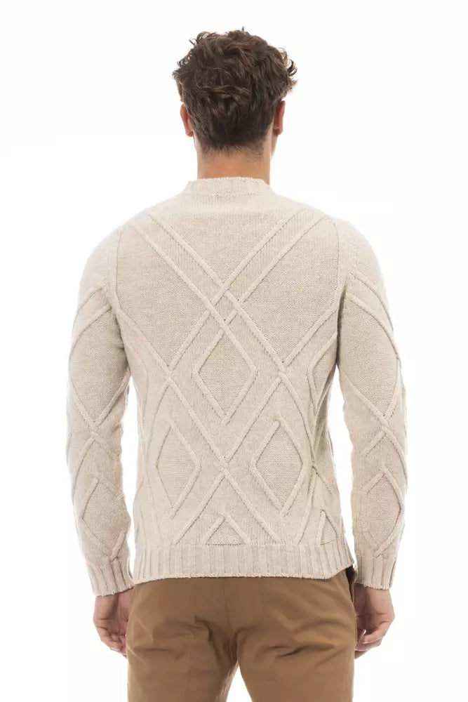 Alpha Studio Beige Merino Wool Men Sweater