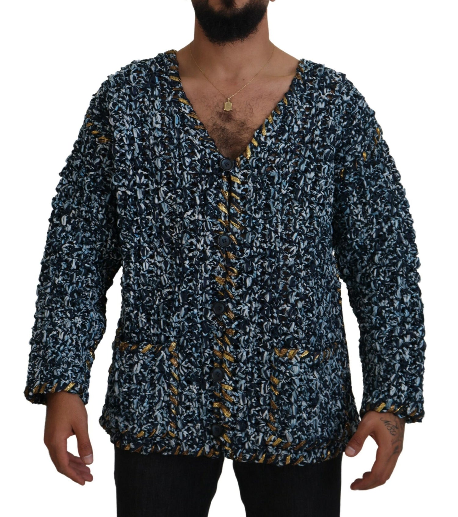 Dolce &amp; Gabbana Elegant Blue V-Neck Cardigan Sweater