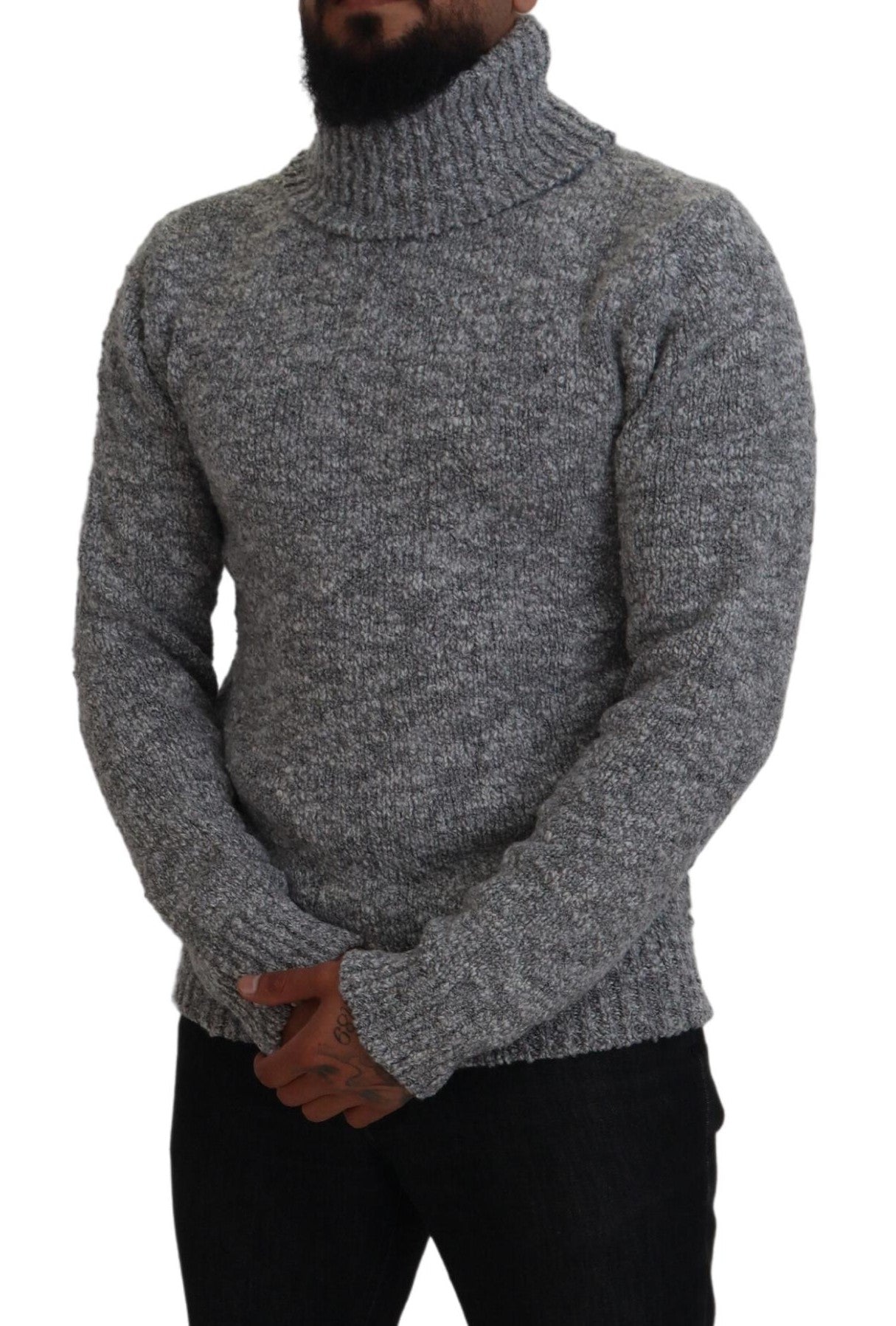 Dolce &amp; Gabbana Elegant Gray Wool-Blend Turtleneck Sweater