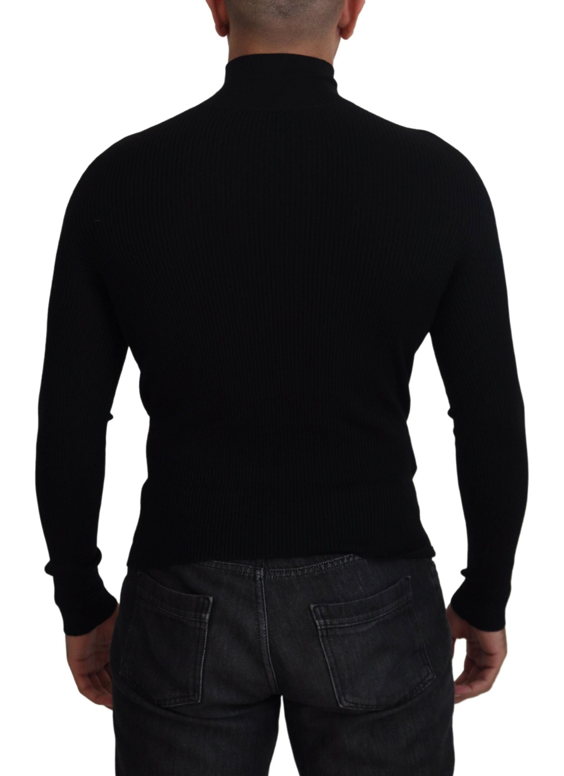 Dolce &amp; Gabbana Elegant Black Wool Half Zip Turtleneck Sweater