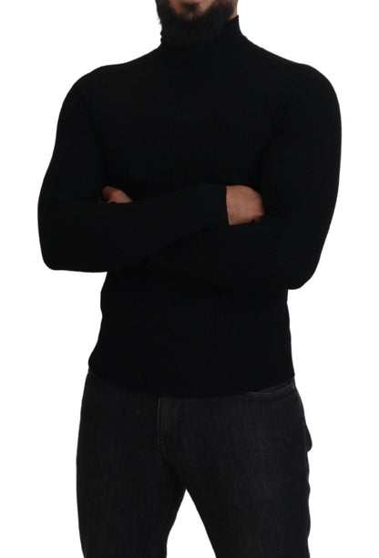 Dolce &amp; Gabbana Elegant Black Wool Half Zip Turtleneck Sweater