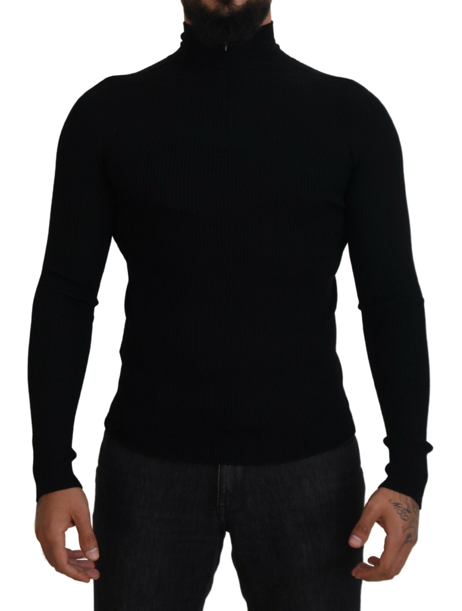 Dolce &amp; Gabbana Elegant Black Wool Half Zip Turtleneck Sweater