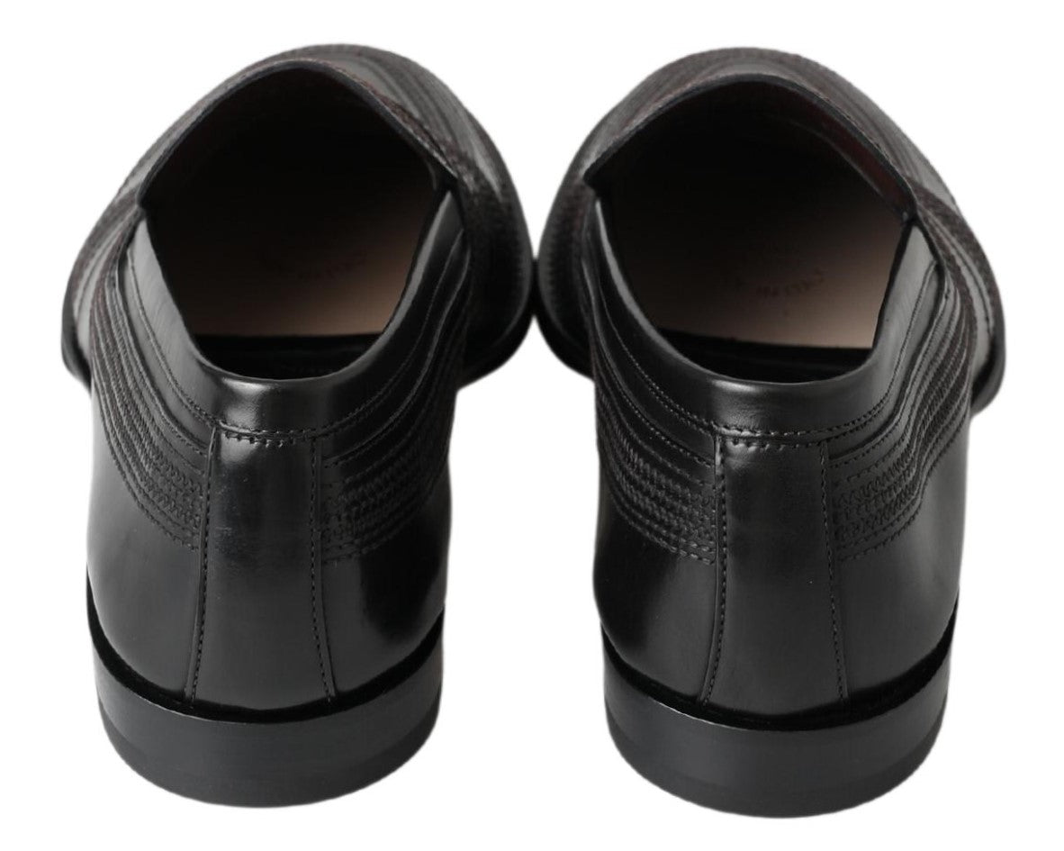 Dolce &amp; Gabbana Elegant Black Leather Slipper Loafers