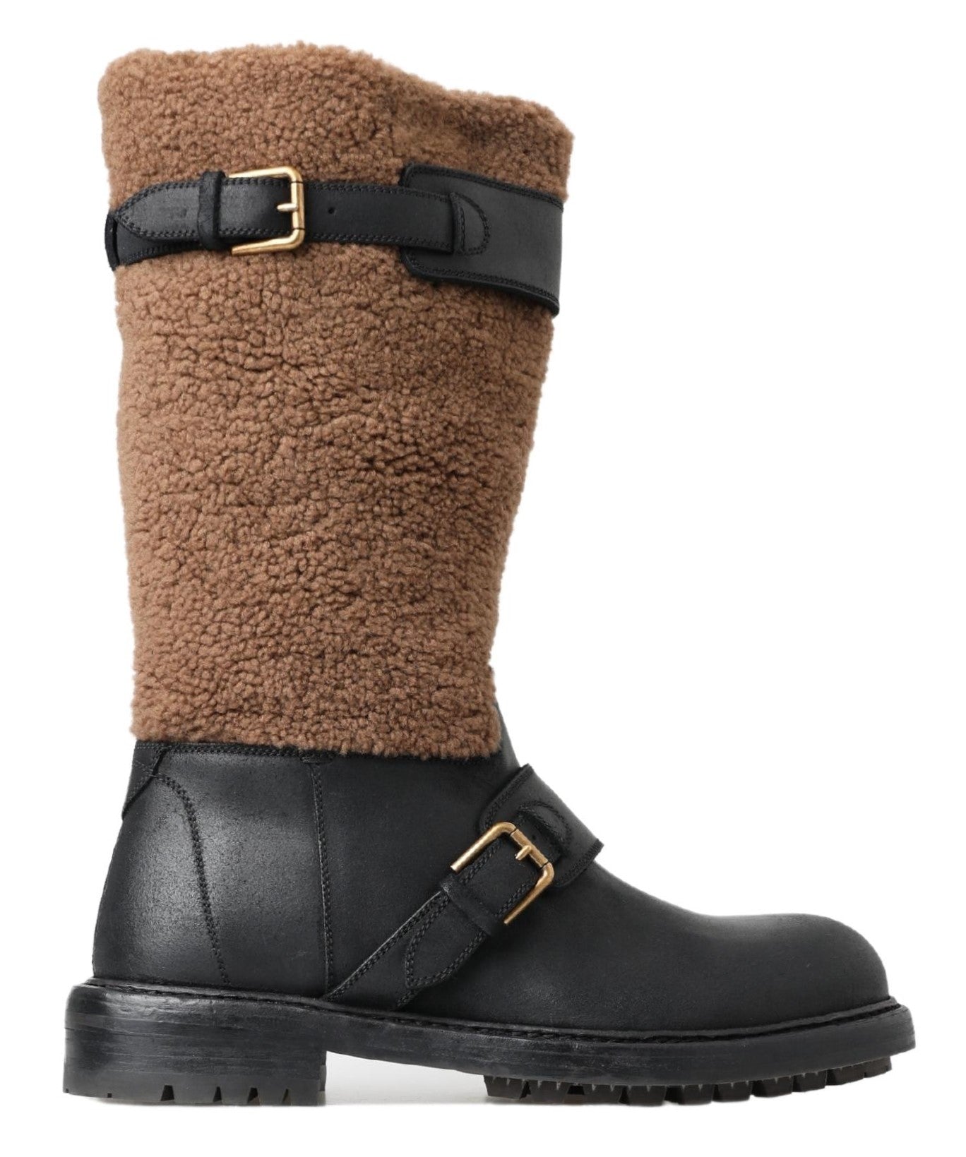 Dolce &amp; Gabbana Black Shearling Leather Long Boots