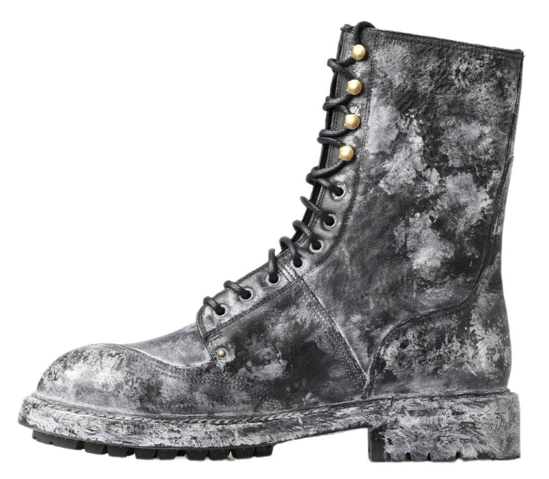 Dolce &amp; Gabbana Chic Black Lace-Up Boots with Gray White Fade