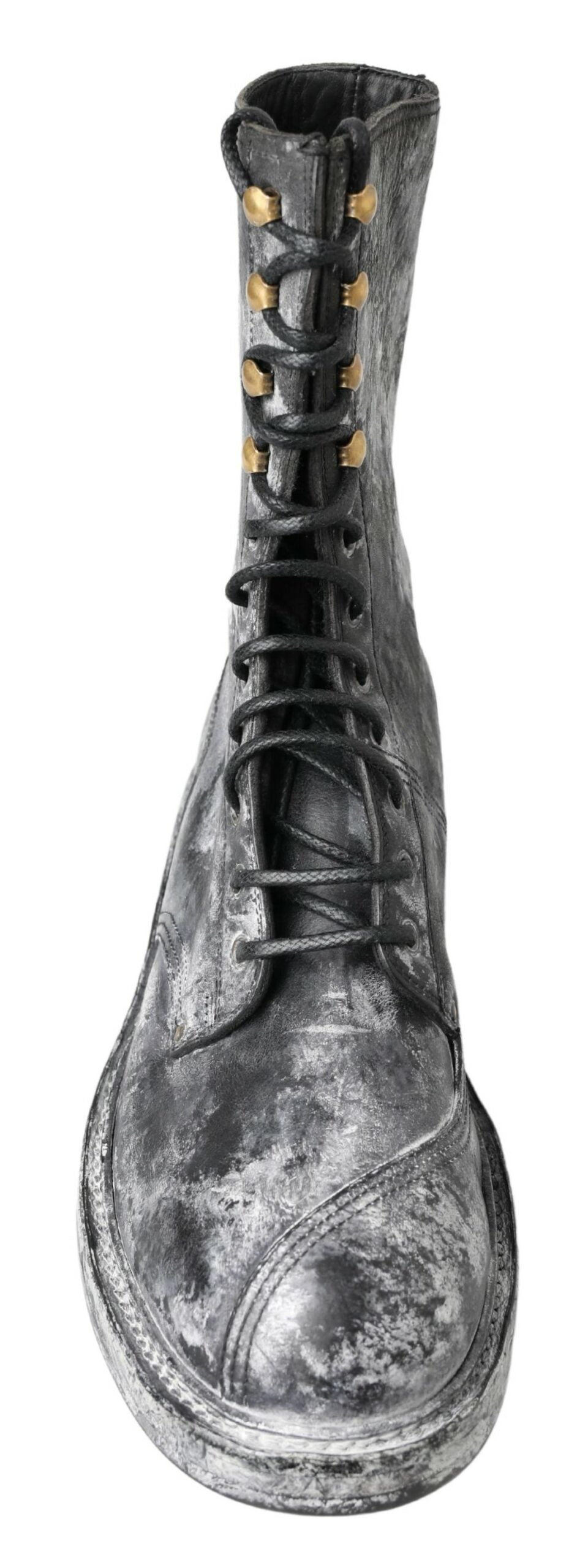 Dolce &amp; Gabbana Chic Black Lace-Up Boots with Gray White Fade