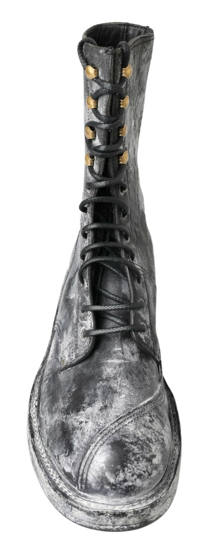 Dolce &amp; Gabbana Chic Black Lace-Up Boots with Gray White Fade