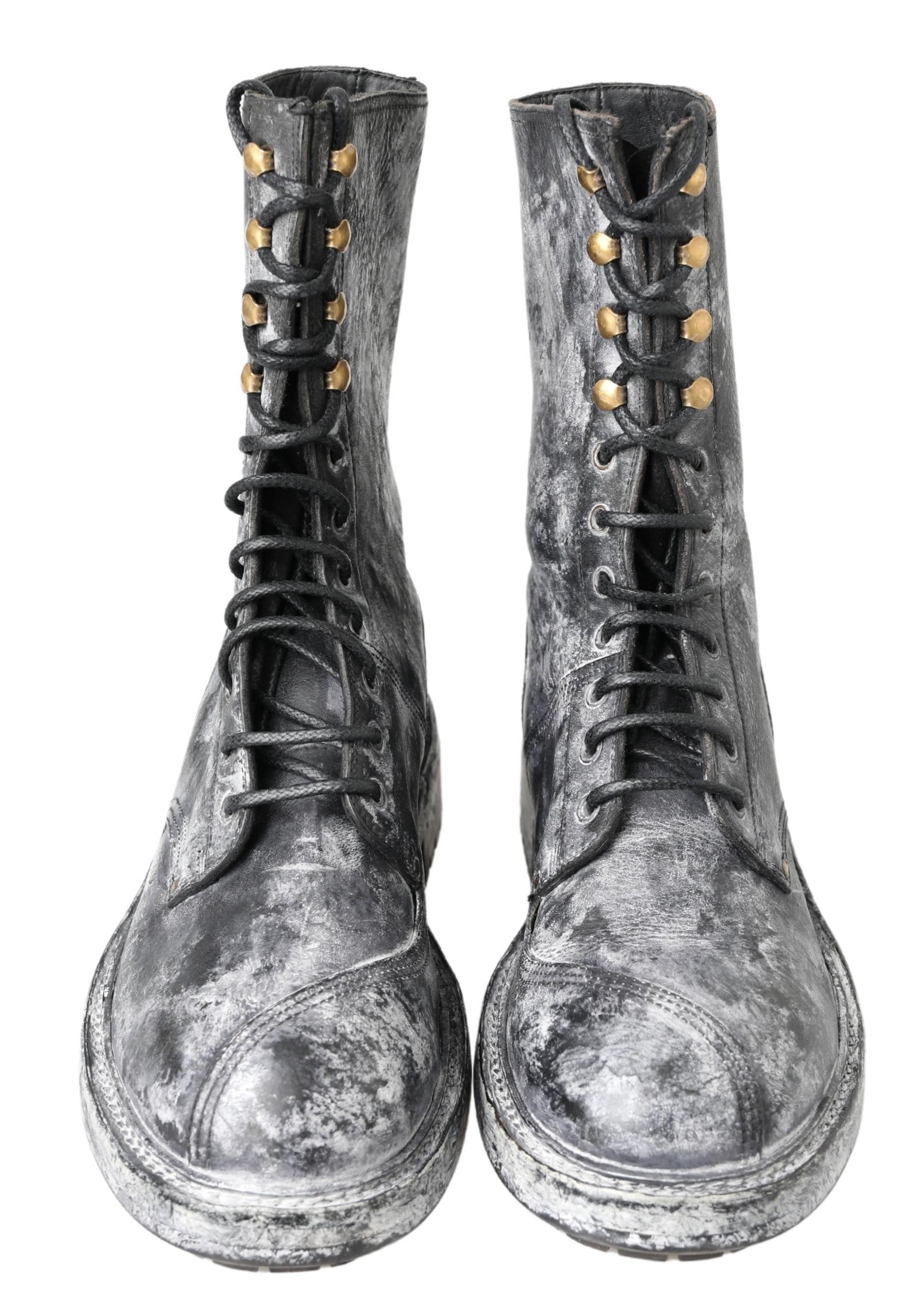 Dolce &amp; Gabbana Chic Black Lace-Up Boots with Gray White Fade