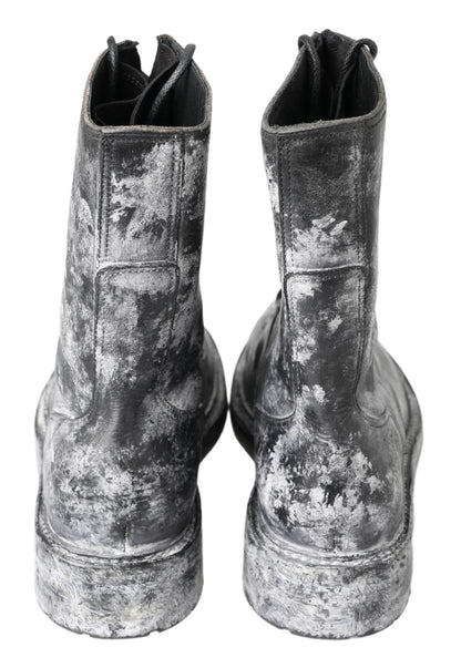 Dolce &amp; Gabbana Chic Black Lace-Up Boots with Gray White Fade