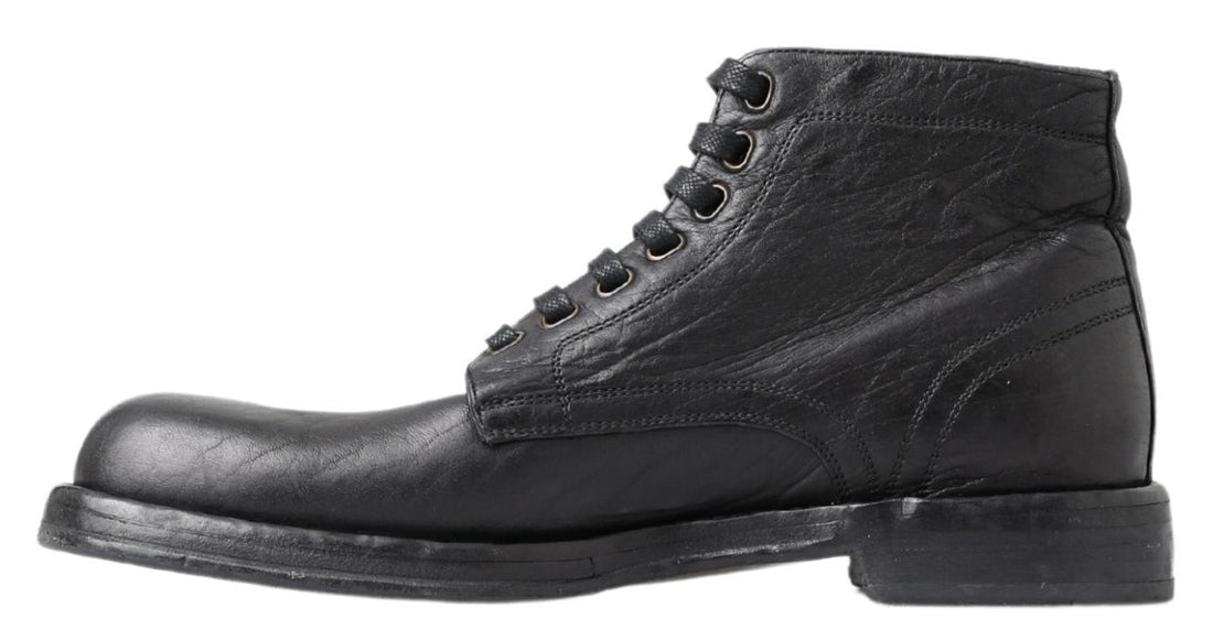 Dolce &amp; Gabbana Equisite Black Lace-Up Leather Boots