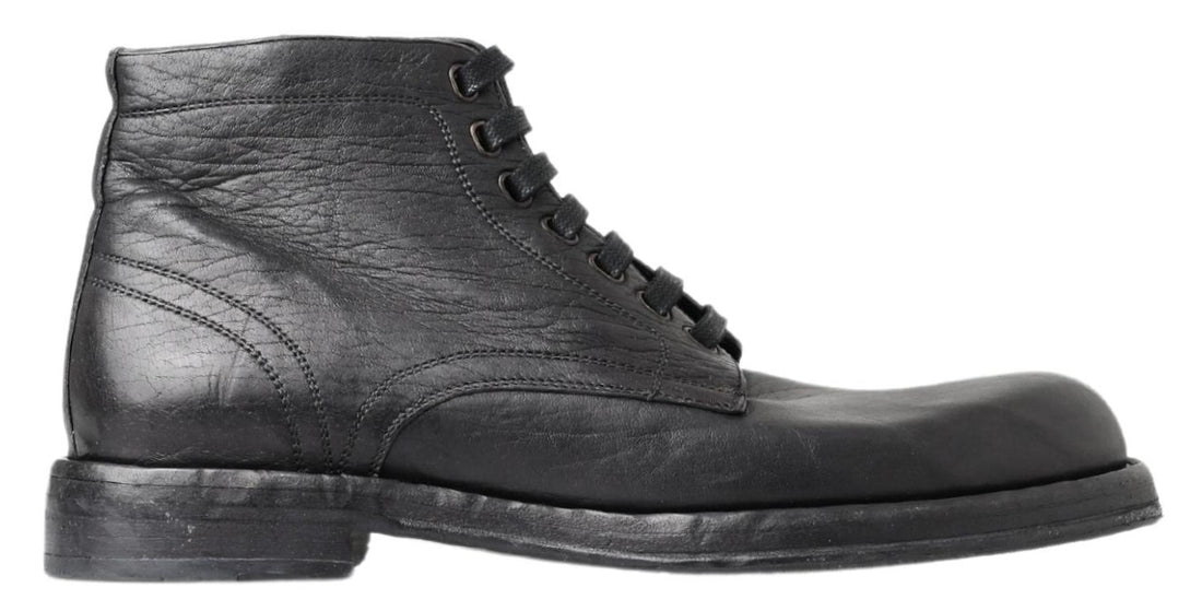 Dolce &amp; Gabbana Equisite Black Lace-Up Leather Boots