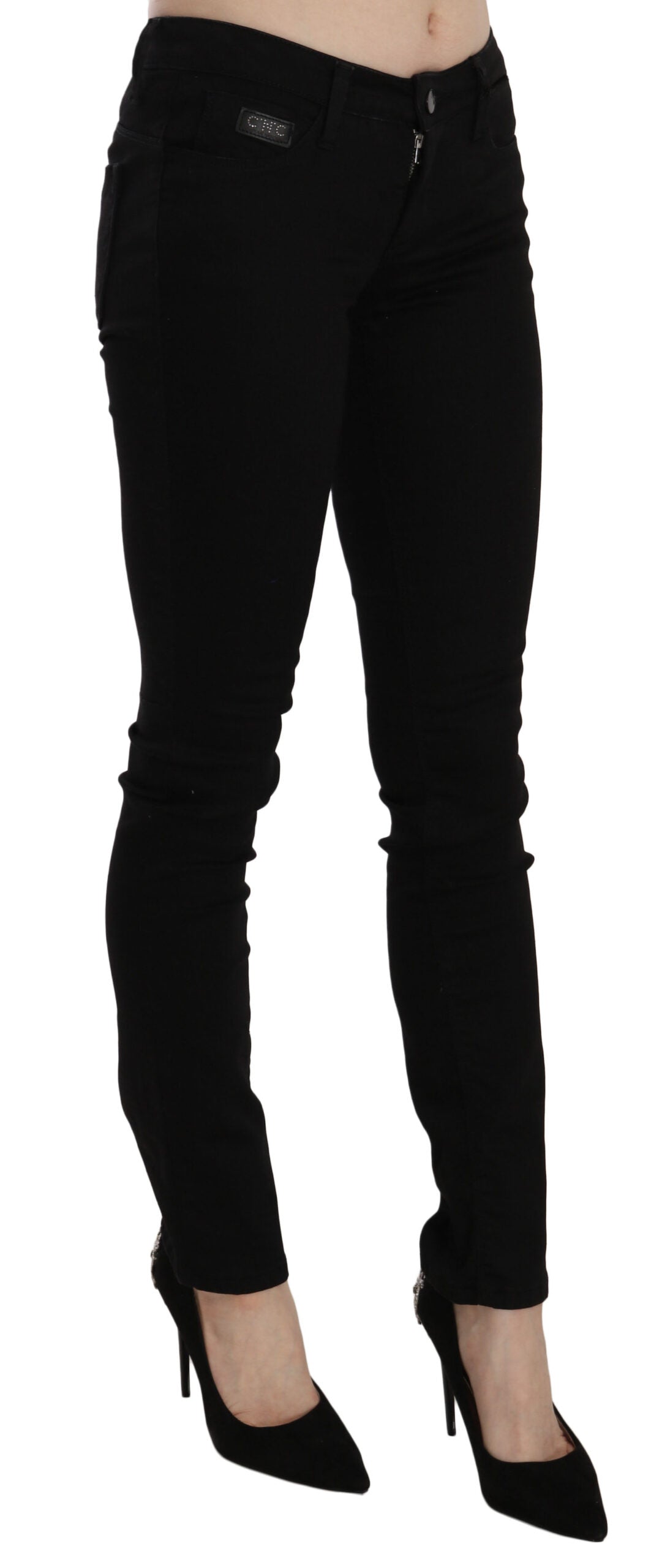 Costume National Elegant Black Mid Waist Slim Fit Jeans