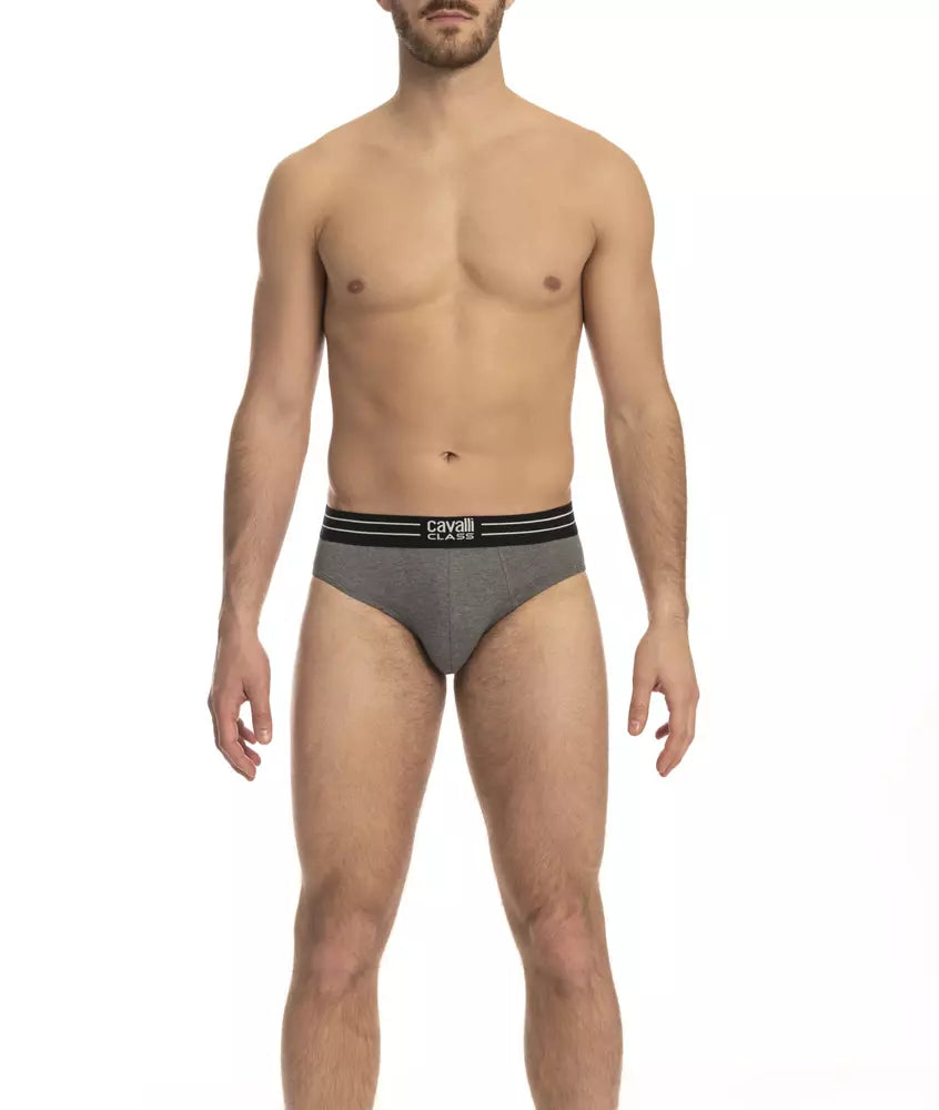 Cavalli Class Gray Cotton Men Underwear Trio