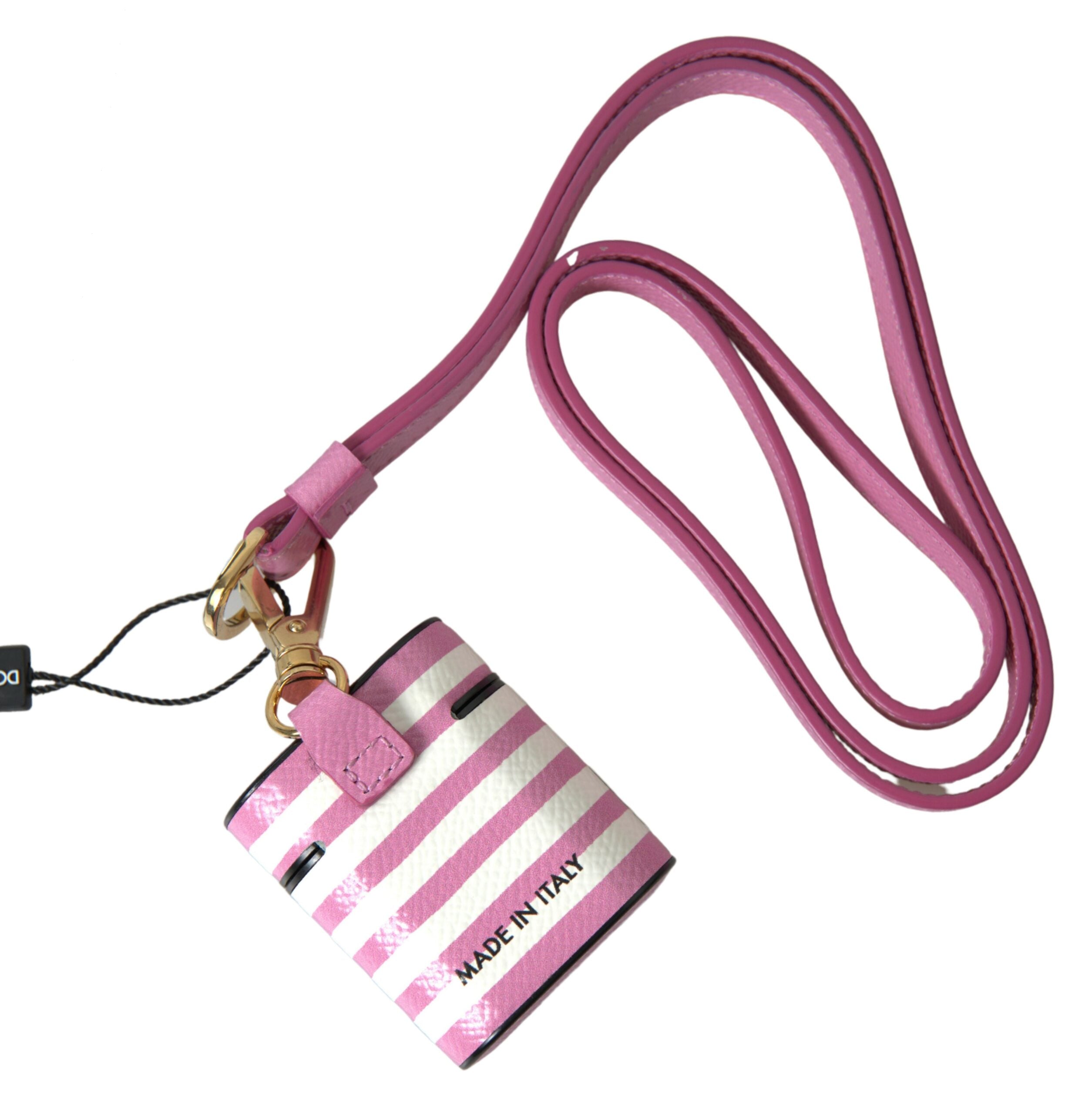 Dolce &amp; Gabbana Chic Pink Stripe Leather Airpods Case