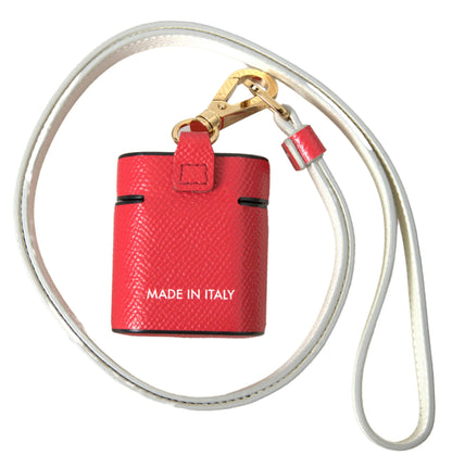 Dolce &amp; Gabbana Elegant Red Calf Leather Airpods Case