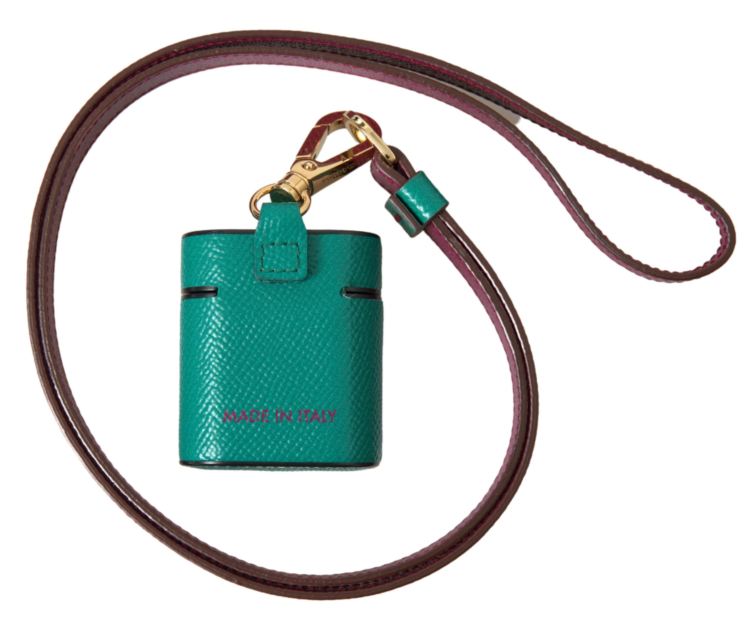 Dolce &amp; Gabbana Elegant Leather Airpods Case in Green and Maroon