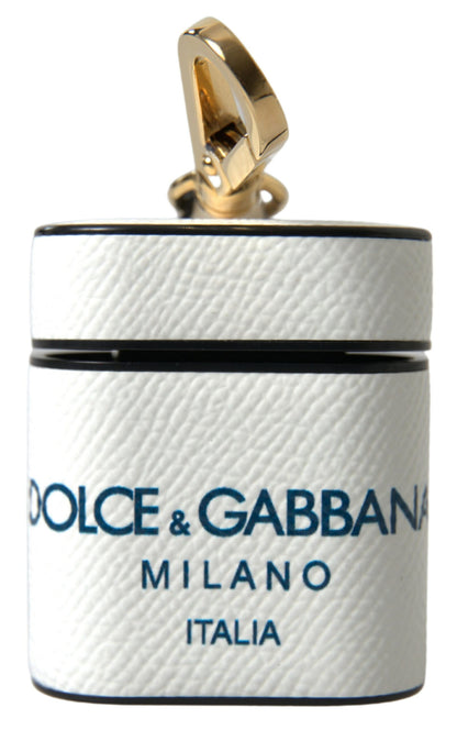 Dolce &amp; Gabbana Elegant Leather Airpods Case in White &amp; Blue