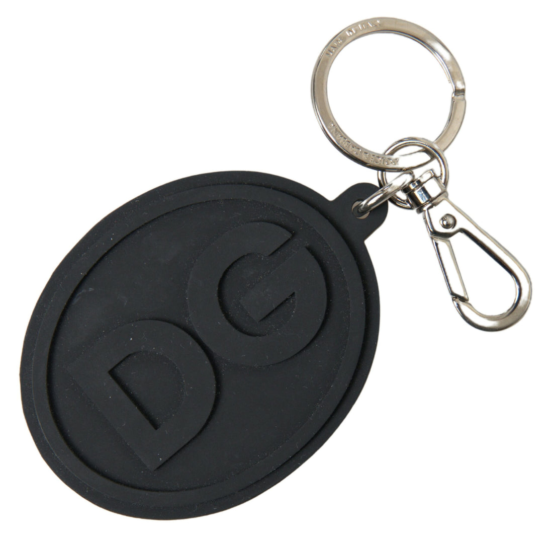 Dolce &amp; Gabbana Elegant Black Rubber and Brass Keychain