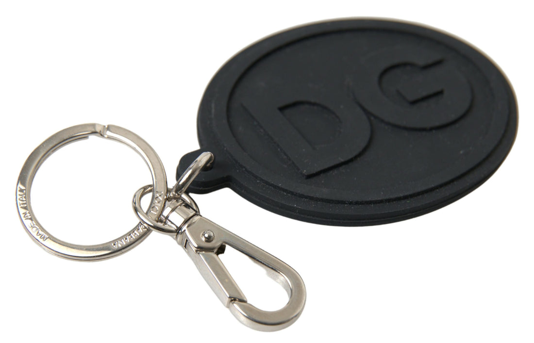 Dolce &amp; Gabbana Elegant Black Rubber and Brass Keychain