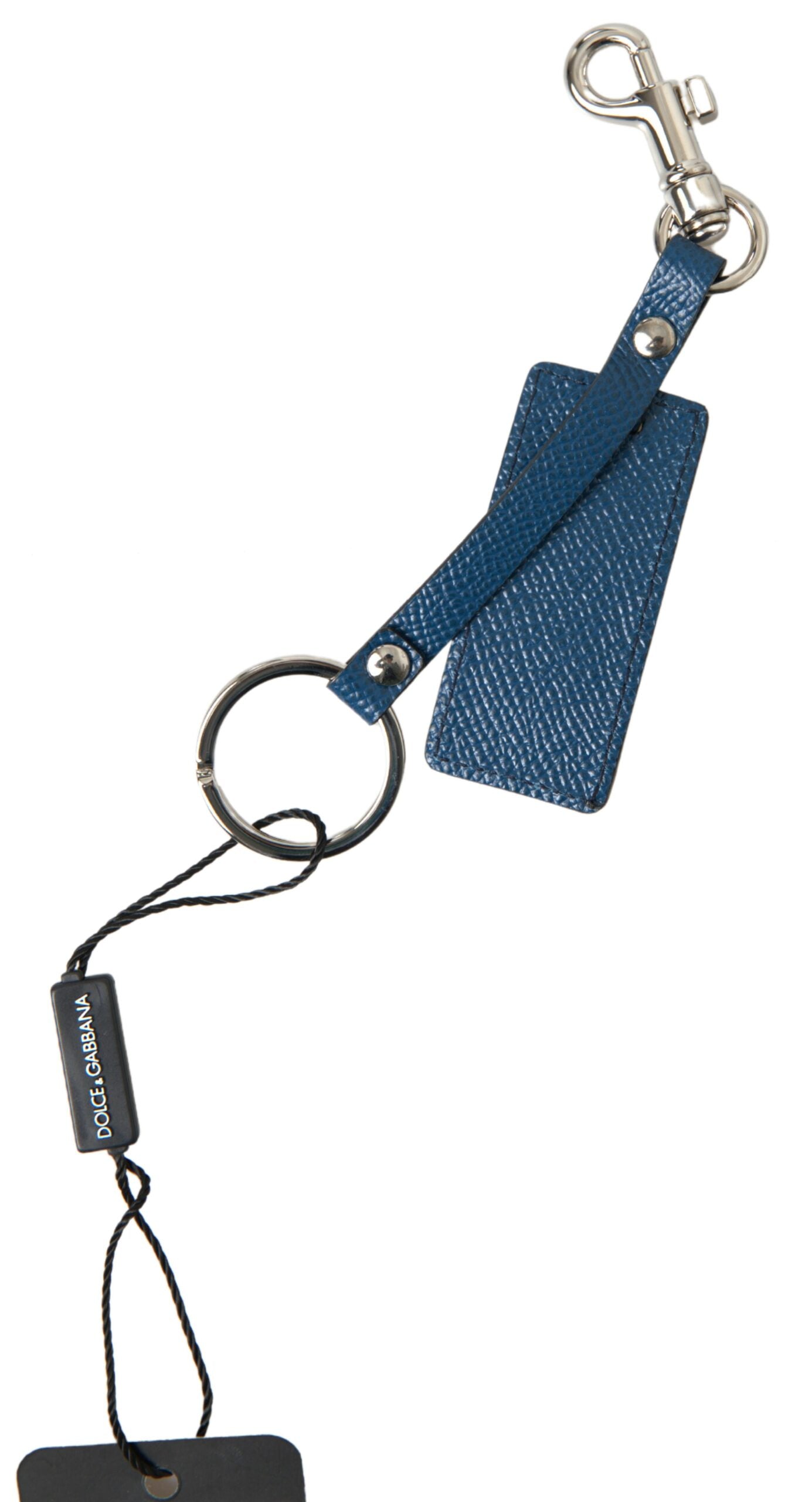 Dolce &amp; Gabbana Elegant Blue Leather Keychain with Silver Accents