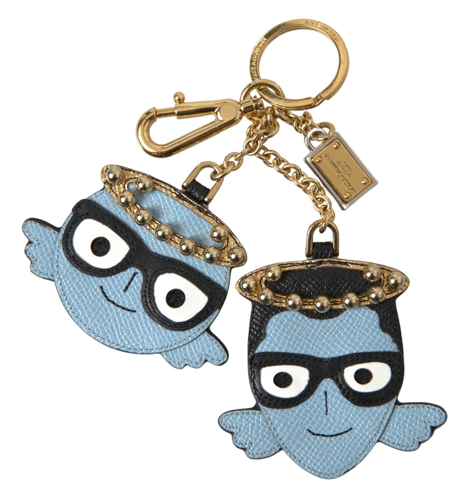 Dolce &amp; Gabbana Chic Blue Leather Keychain with Gold Accents