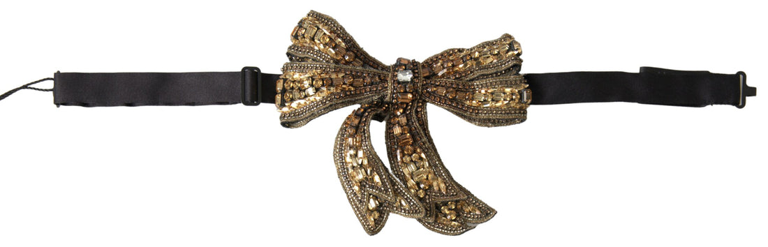 Dolce &amp; Gabbana Gold Crystal Embellished Silk Bowtie